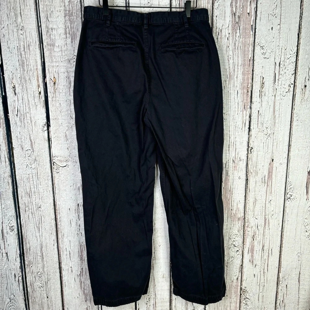 Free People Women’s Size 10 Black High Rise Wide Leg Twill Pants Pleated Trouser